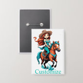 Schattigee Cowgirl Rijden Pony Thunder_Cove Button (Voorkant / Achterkant)