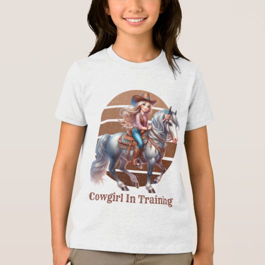 Schattigee Cowgirl training Tekst toevoegen Tri-Blend Shirt (Voorkant)