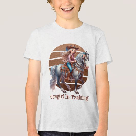 Schattigee Cowgirl training Tekst toevoegen Tri-Blend Shirt (Voorkant)