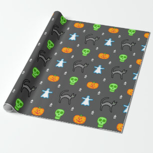 Schattigee Crafty gestikte stijl Halloween karakte Cadeaupapier