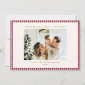 Schattigee Cranberry Red Plaid Custom Foto Kerstmi Feestdagenkaart (Voorkant)