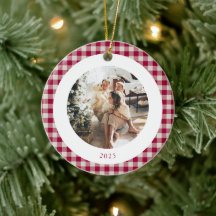 Schattigee Cranberry Red Plaid Custom Foto Kerstmi