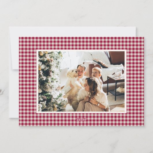 Schattigee Cranberry Red Plaid Twee foto Kerstmis Feestdagenkaart (Achterkant)