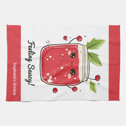 Schattigee cranberrysaus – Grappig Kawaii Koken Theedoek (Horizontaal)