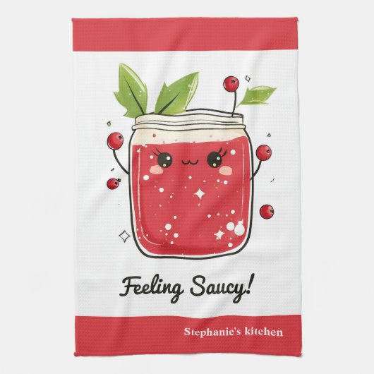 Schattigee cranberrysaus – Grappig Kawaii Koken Theedoek (Verticaal)