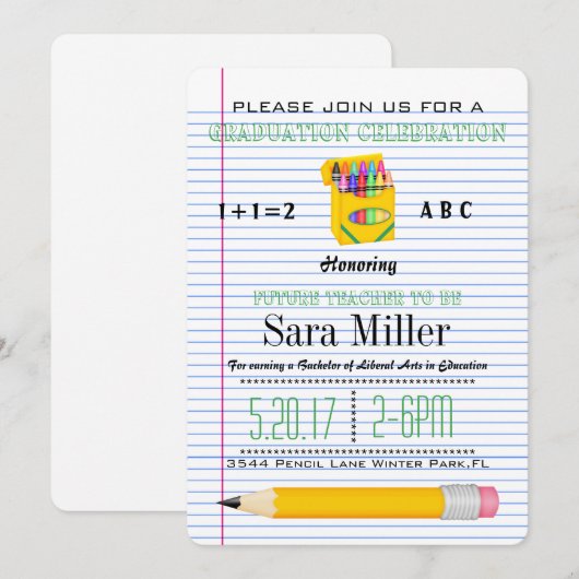Schattigee Crayola Teacher Afstuderen Uitnodiging (Voorkant / Achterkant)
