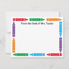 Schattigee Crayon Border Teacher Naam Stationery Notitiekaartje