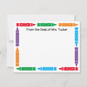 Schattigee Crayon Border Teacher Naam Stationery Notitiekaartje