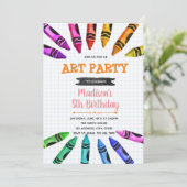 Schattigee Crayon Party Thema uitnodiging (Staand voorkant)