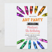 Schattigee Crayon Party Thema uitnodiging (Voorkant / Achterkant)