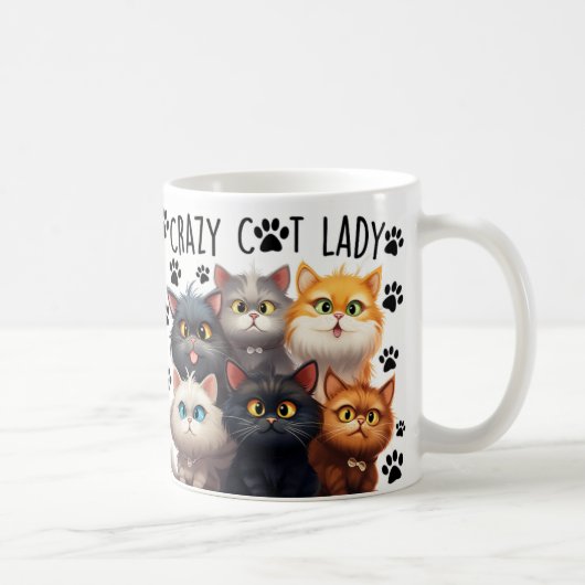 Schattigee Crazy Cat Lady, Cat Lovers, Ik hou van Koffiemok (Rechts)