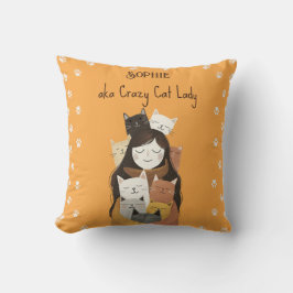 Schattigee Crazy Cat Lady Illustratie met Naam Gee Kussen