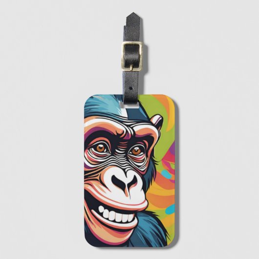 Schattigee Crazy Funny Chimpanzee Bagagelabel (Voorkant (verticaal))