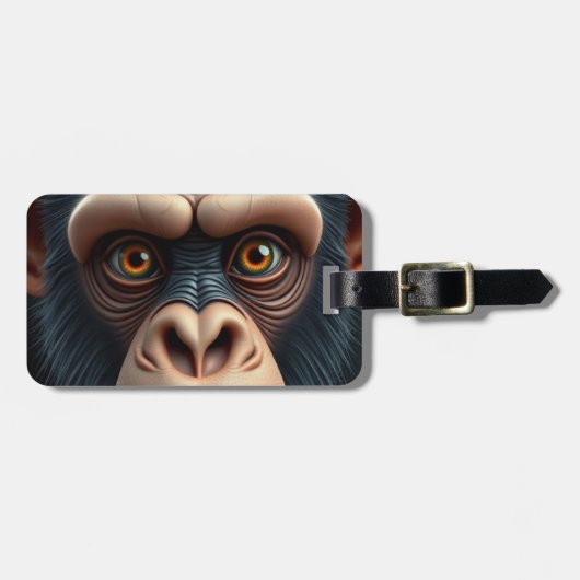 Schattigee Crazy Funny Chimpanzee Bagagelabel (Voorkant horizontaal)