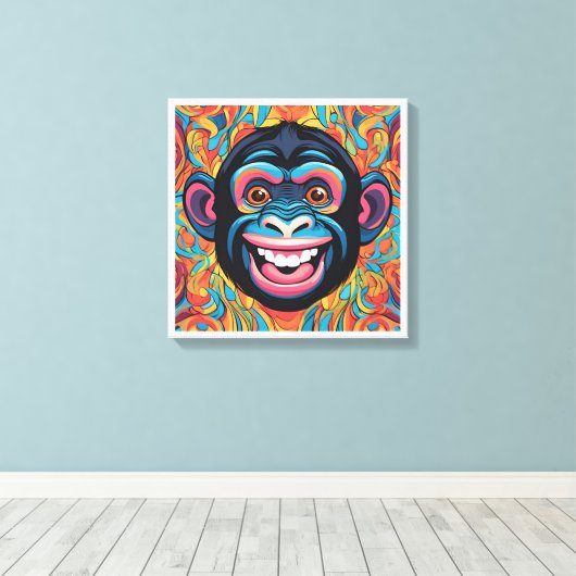 Schattigee Crazy Funny Chimpanzee Canvas Afdruk (Insitu (Houten vloer))