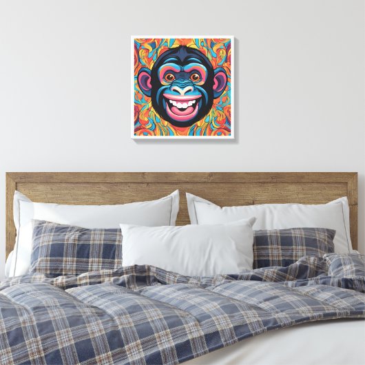 Schattigee Crazy Funny Chimpanzee Canvas Afdruk (Insitu (Slaapkamer))