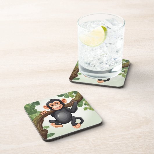 Schattigee Crazy Funny Chimpanzee Cartoon Bier Onderzetter (Rechterzijde)