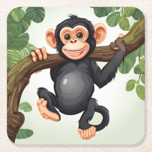 Schattigee Crazy Funny Chimpanzee Cartoon Kartonnen Onderzetters