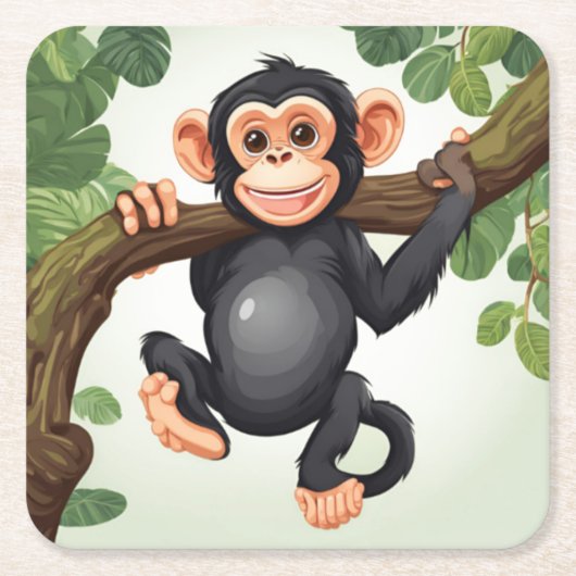 Schattigee Crazy Funny Chimpanzee Cartoon Kartonnen Onderzetters (Voorkant)