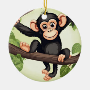 Schattigee Crazy Funny Chimpanzee Cartoon Keramisch Ornament