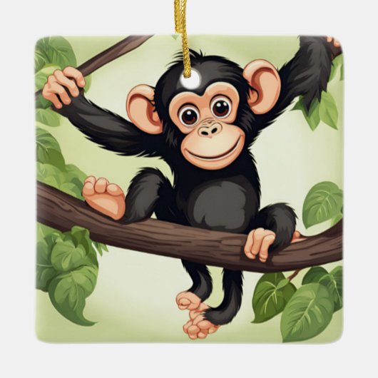 Schattigee Crazy Funny Chimpanzee Cartoon Keramisch Ornament (Voorkant)