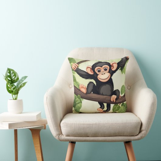 Schattigee Crazy Funny Chimpanzee Cartoon Kussen (Stoel)
