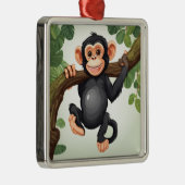 Schattigee Crazy Funny Chimpanzee Cartoon Metalen Ornament (Rechts)