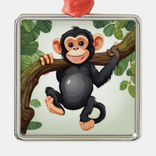 Schattigee Crazy Funny Chimpanzee Cartoon Metalen Ornament