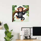 Schattigee Crazy Funny Chimpanzee Cartoon Poster (Thuiskantoor)