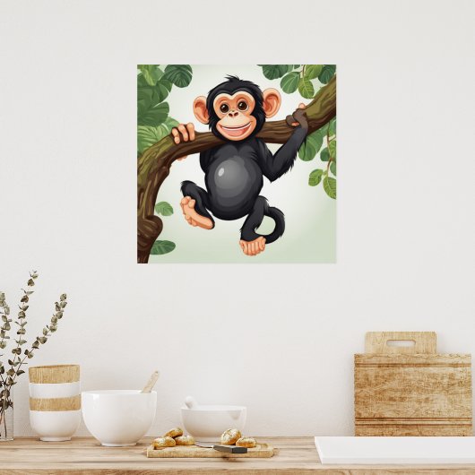 Schattigee Crazy Funny Chimpanzee Cartoon Poster (Keuken)