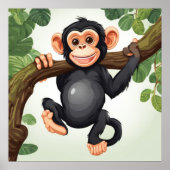 Schattigee Crazy Funny Chimpanzee Cartoon Poster (Voorkant)