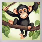 Schattigee Crazy Funny Chimpanzee Cartoon Poster (Voorkant)