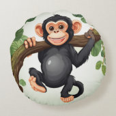 Schattigee Crazy Funny Chimpanzee Cartoon Rond Kussen (Achterkant)