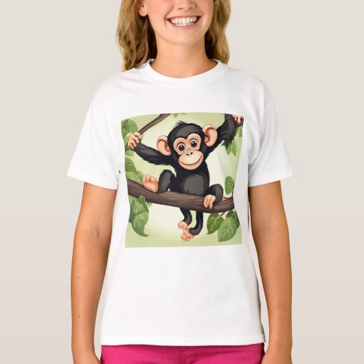 Schattigee Crazy Funny Chimpanzee Cartoon T-shirt (Voorkant)