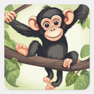 Schattigee Crazy Funny Chimpanzee Cartoon Vierkante Sticker
