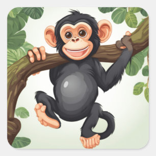 Schattigee Crazy Funny Chimpanzee Cartoon Vierkante Sticker