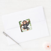 Schattigee Crazy Funny Chimpanzee Cartoon Vierkante Sticker (Envelop)