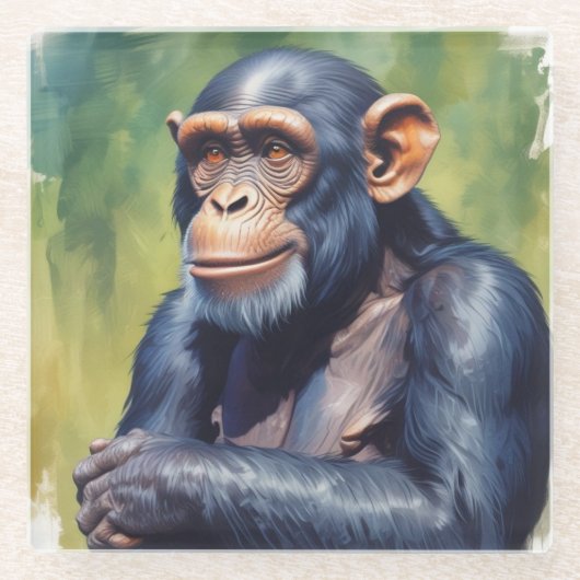 Schattigee Crazy Funny Chimpanzee Glazen Onderzetter (Voorkant)