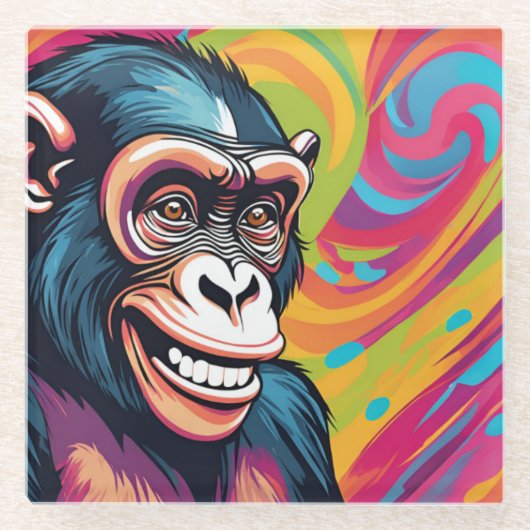Schattigee Crazy Funny Chimpanzee Glazen Onderzetter (Voorkant)