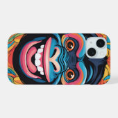 Schattigee Crazy Funny Chimpanzee iPhone 15 Case (Achterkant horizontaal)