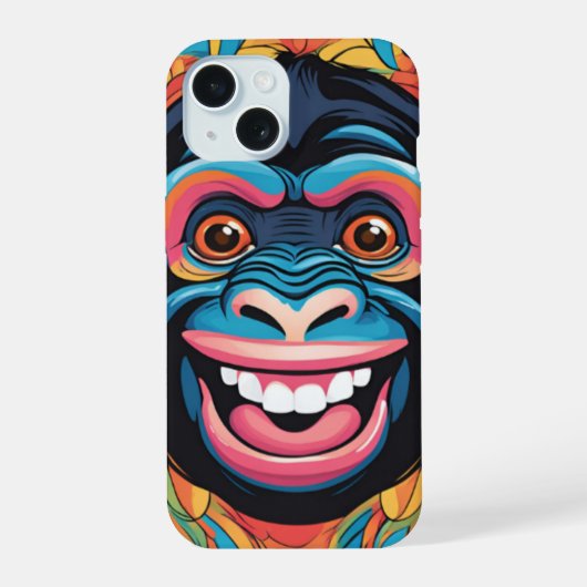 Schattigee Crazy Funny Chimpanzee iPhone 15 Case (Achterkant)