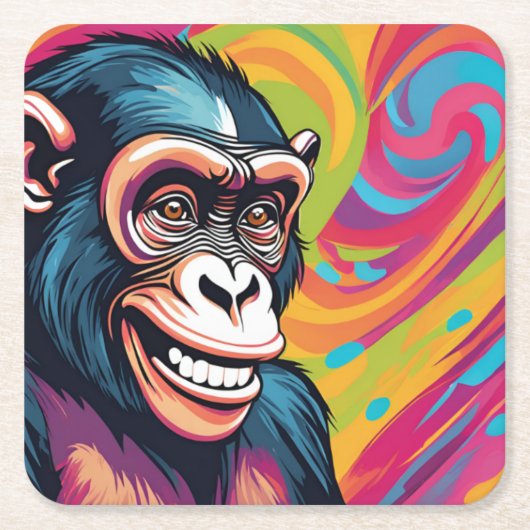 Schattigee Crazy Funny Chimpanzee Kartonnen Onderzetters (Voorkant)