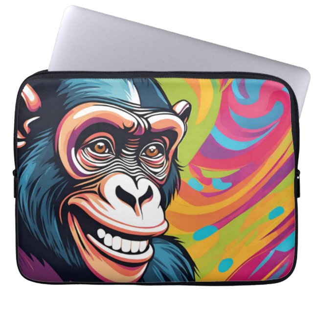 Schattigee Crazy Funny Chimpanzee Laptop Sleeve (Voorkant)