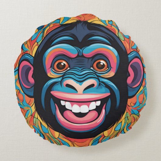 Schattigee Crazy Funny Chimpanzee Rond Kussen (Achterkant)
