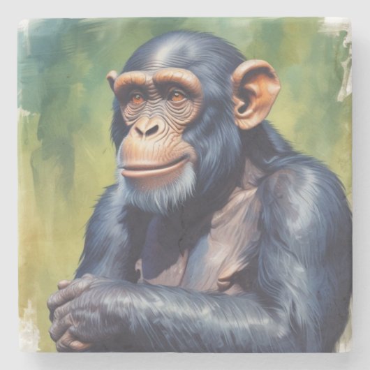 Schattigee Crazy Funny Chimpanzee Stenen Onderzetter (Voorkant)