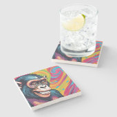 Schattigee Crazy Funny Chimpanzee Stenen Onderzetter (Zijkant)