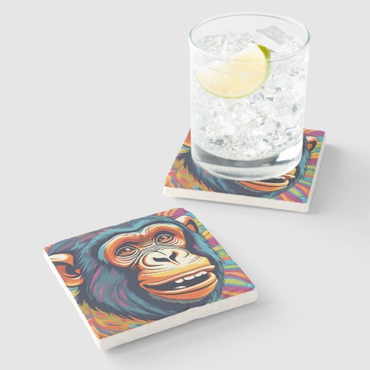 Schattigee Crazy Funny Chimpanzee Stenen Onderzetter (Zijkant)