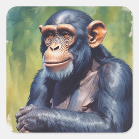 Schattigee Crazy Funny Chimpanzee Vierkante Sticker (Voorkant)