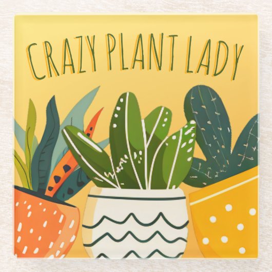 Schattigee Crazy Plant Lady Boho Potted Planten Glazen Onderzetter (Voorkant)