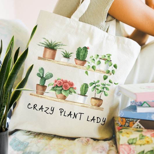 Schattigee Crazy Plant Lady Waterverf Potted Plant Tote Bag